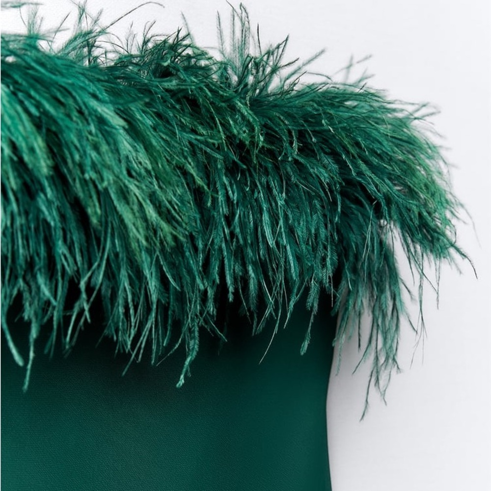 ZARA FEATHER SATIN EFFECT DRESS - Picture 9 of 11